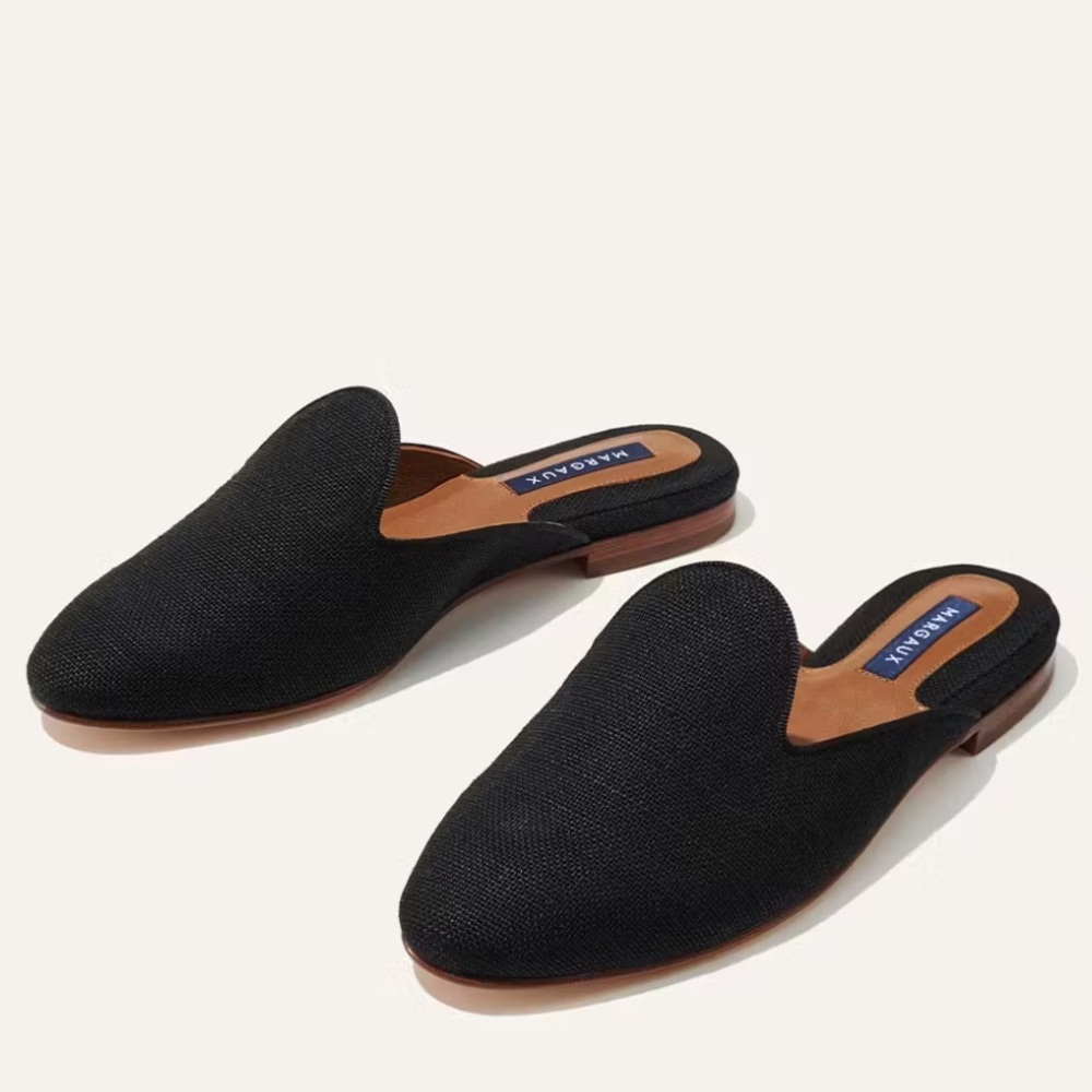 Margaux || The Loafer Mule Slip On Slide Flat Linen Black 41.5 W‎